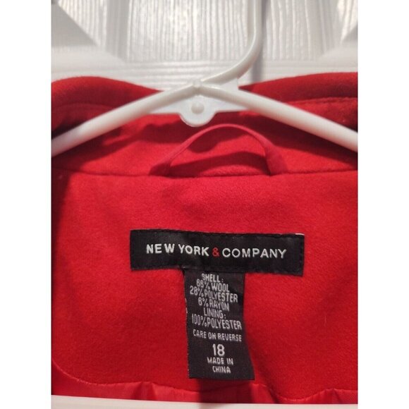 New York & Company Peacoat Womens Size 18 Red Wool Blend Double-Breasted Jacket - Picture 4 of 12